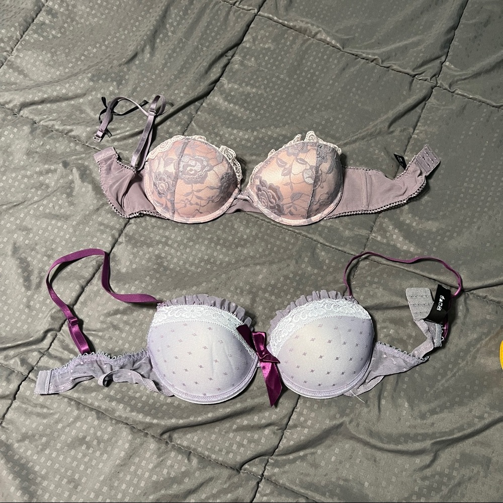 International intimates bra lot of 2 padded lace purple pink size 34B